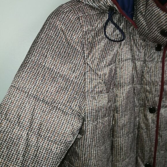 Chillax Herringbone Burgundy & Navy Quilted Zipper Front Hooded Coat Size Small - Picture 8 of 16